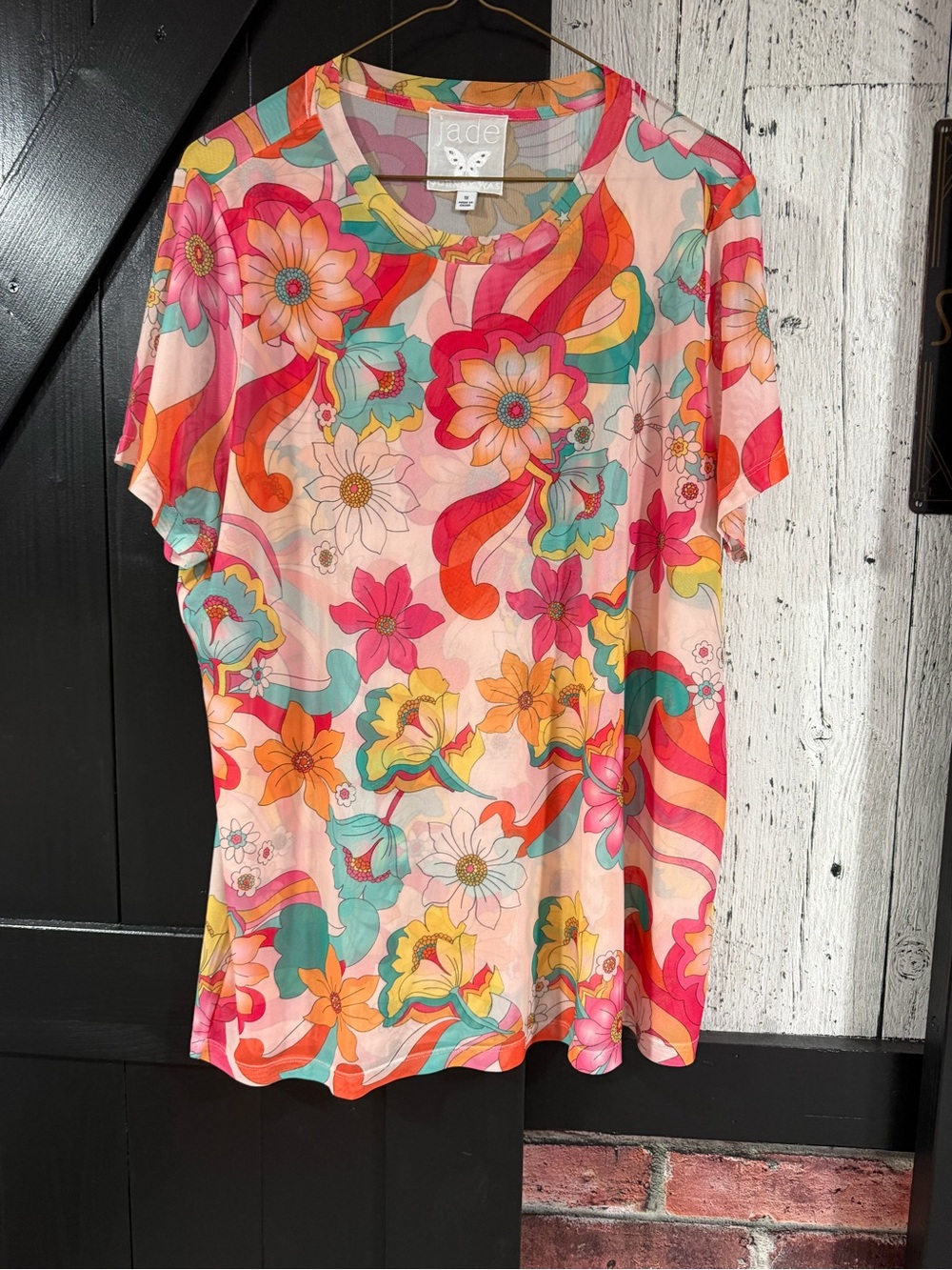 Jade by Johnny Was Floral Scoop Neck Short Sleeve Top - Multi Pink